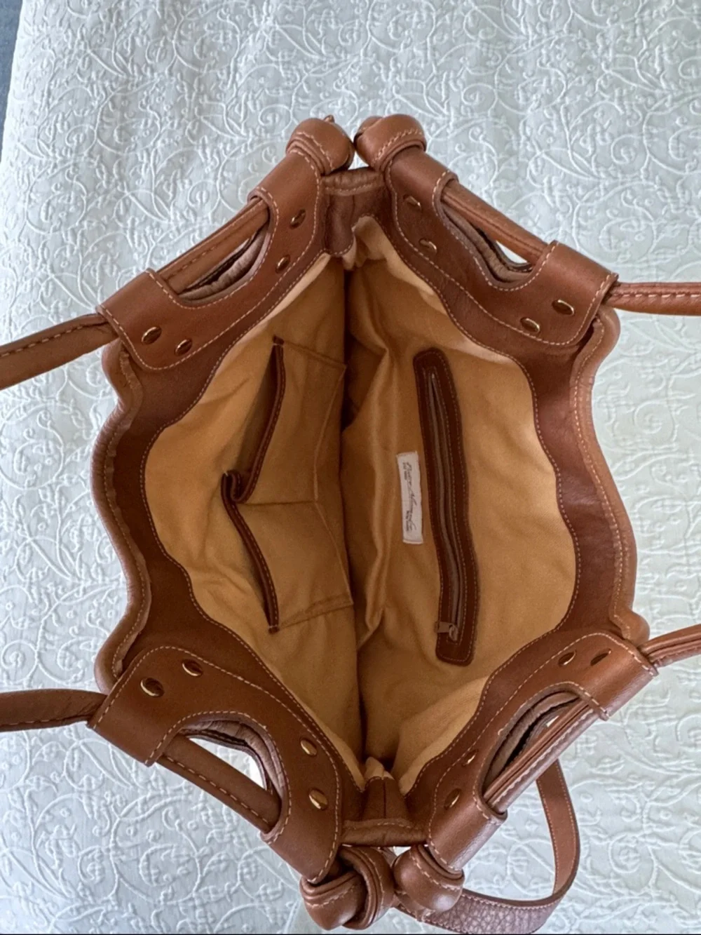 Pietro Alessandro Cream Canvas Tote with Brown Leather Trim - Picture 5 of 6